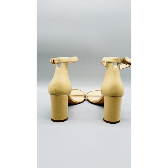 Stuart Weitzman Sandals Womens 7.5 Beige Leather Block Heel Nudist 75 Shoes - Picture 9 of 12